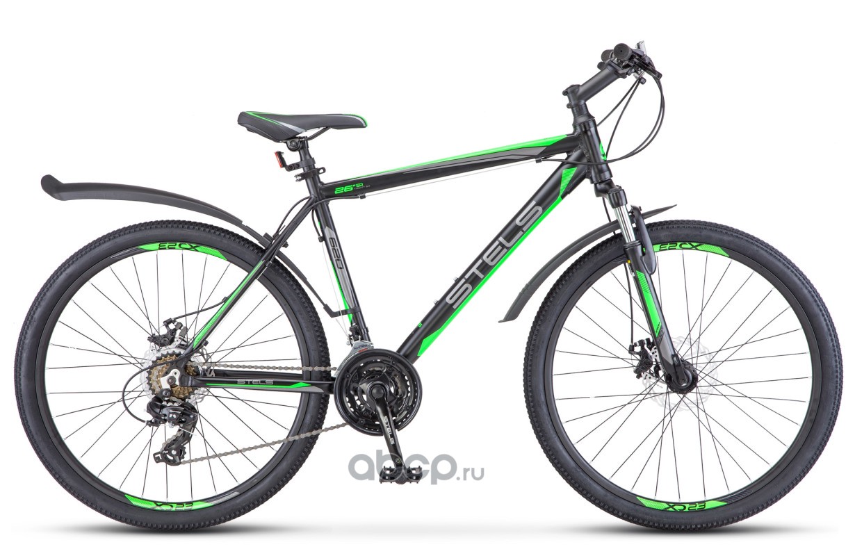 Stels LU074391 Велосипед 26 горный STELS Navigator 620 MD (2018) количество скоростей 21 рама алюминий 17 черный/зеленый/антрацит