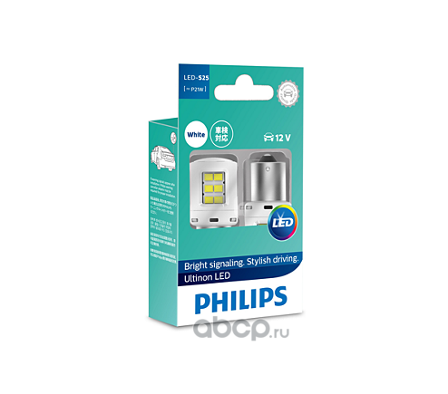 Philips 11498ULWX2 Лампа светодиодная 12V P21W 21W LED White 2 шт. картон