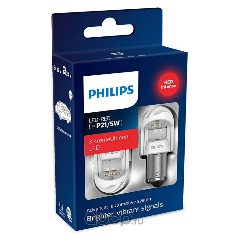 Philips 11499XURX2 Лампа светодиодная 12V P21/5W 21/5W LED RED 2 шт. блистер