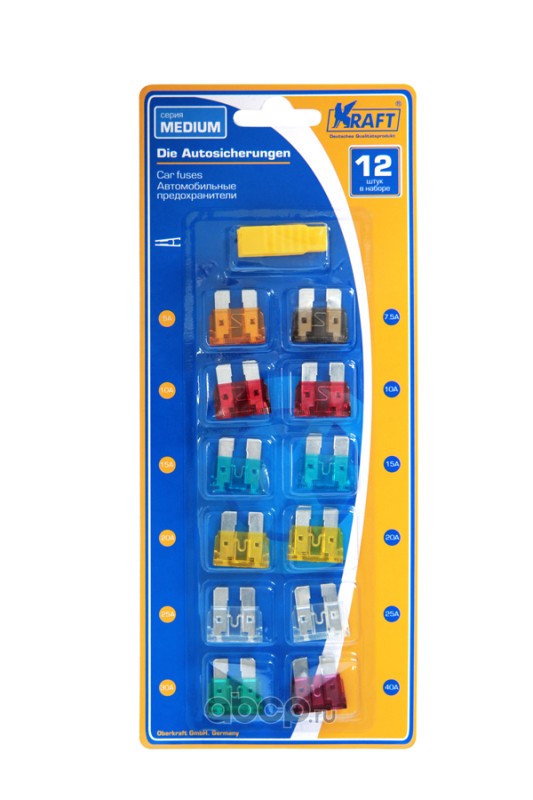 Kraft KT870000 Набор предохранителей в блистере (серия MEDIUM 12шт)