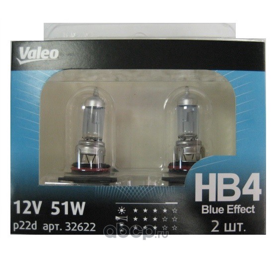 Valeo 032622 Лампа 12V HB4 51W Blue Effect 2 шт. DUOBOX