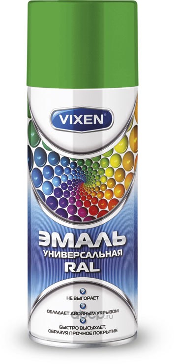 Vixen VX16018 Эмаль универсальная RAL, светло-зеленый (RAL 6018), аэрозоль 520 мл