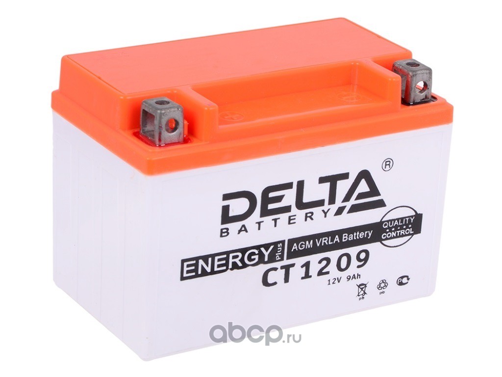 DELTA battery СТ1209 Батарея аккумуляторная 9А/ч 135А 12В прямая поляр. болтовые мото клеммы