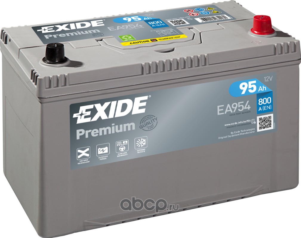 EXIDE EA954 Батарея аккумуляторная 95А/ч 800А 12В обратная полярн. выносные клеммы