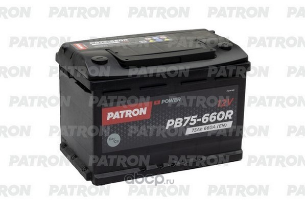 PATRON PB75660R Батарея аккумуляторная 75А/ч 660А 12В обратная поляр. стандартные (Европа) клеммы