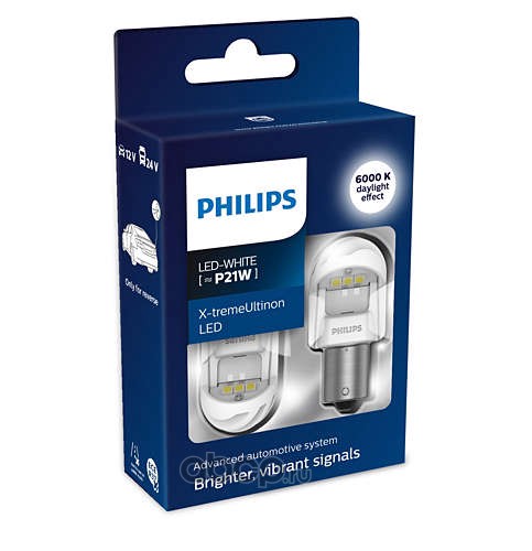 Philips 11498XUWX2 Лампа светодиодная 12/24V BA15s 2,7W 350lm P21W 6000K X-tremeUltinon gen 2 LED 2 шт. картон