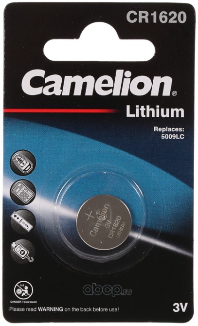 Camelion CR1620BP1 Батарейка литиевая Lithium таблетка 3 В упаковка 1 шт.