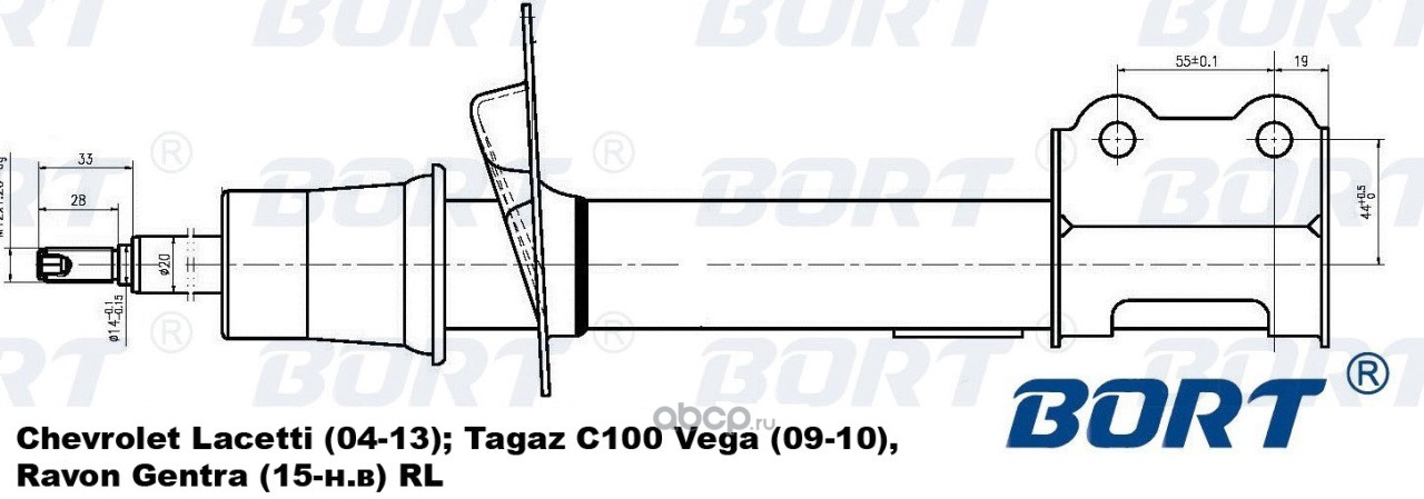 BORT G22250094L Стойка амортизационная газомасляная задняя левая для Chevrolet Lacetti (04-13); Tagaz C100 Vega (09-10) RL