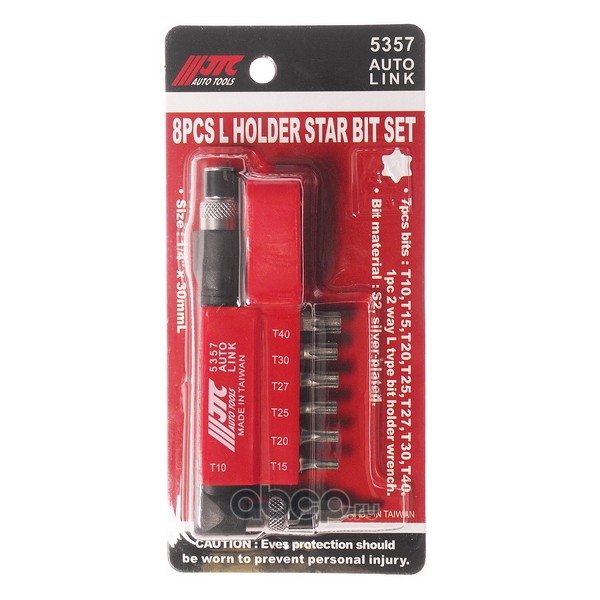 JTC JTC5357 Набор бит 1/4&quot;&quot;DR TORX T10-T40 с Г-образным держателем 8 предметов
