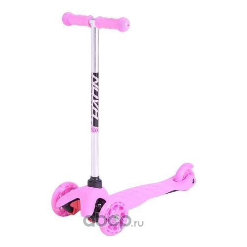 NOVATRACK 120DISCOKIDSPN9 Самокат 3-х колесный 120/90 мм Кикборд детский Disco-kids не складной нежно-розовый