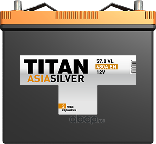 TITAN 4607008887587 Батарея аккумуляторная 57А/ч 500А 12В обратная поляр. тонкие вынос. (Азия) клеммы