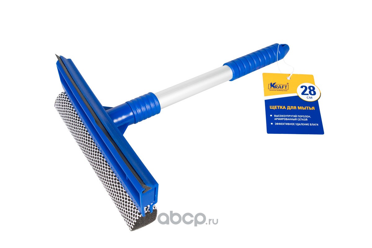 Kraft KT830054 Щетка для мытья стекол с поролоном и водосгоном, 28 см, рабочая поверхность 20 см, пластик/мягкая резина/поролон