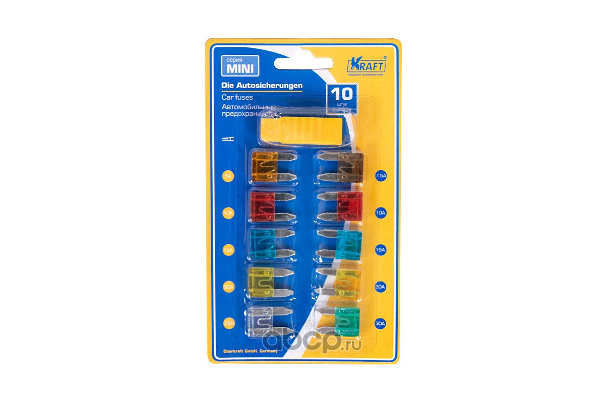 Kraft KT870019 Набор предохранителей в блистере (MINI 10 шт.) с пинцетом