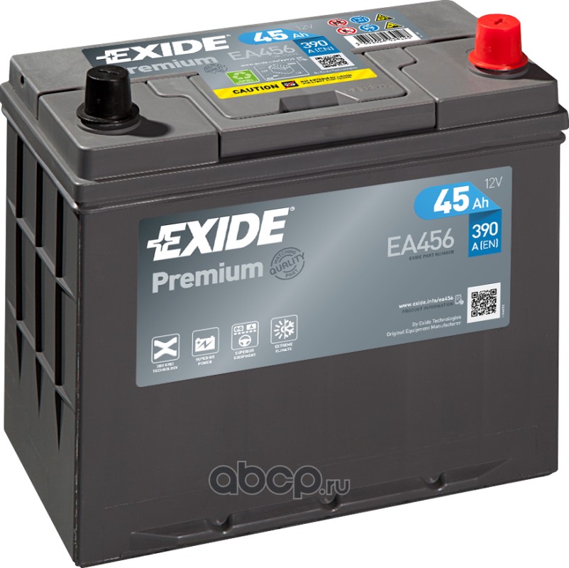 EXIDE EA456 Батарея аккумуляторная 45А/ч 390А 12В обратная полярн. тонкие вынос. (Азия) клеммы
