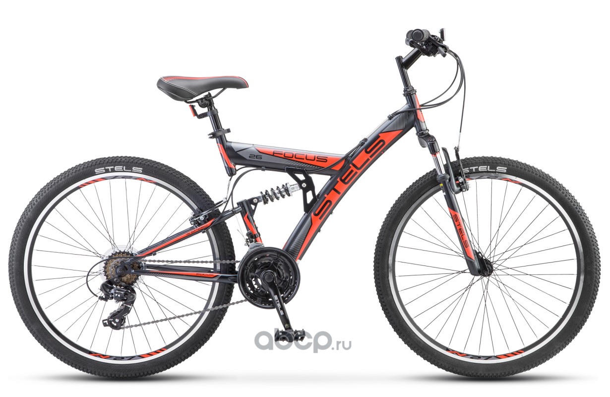 Stels LU073821 Велосипед 26 горный STELS Focus V (2018) количество скоростей 18 рама сталь 18 черный/красный