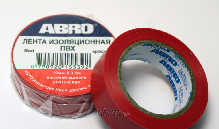 ABRO ET912RRED Лента изоляционная 18 мм. x 9,1 м. толщина 0,12 мм. ПВХ красная от -3C до +80C