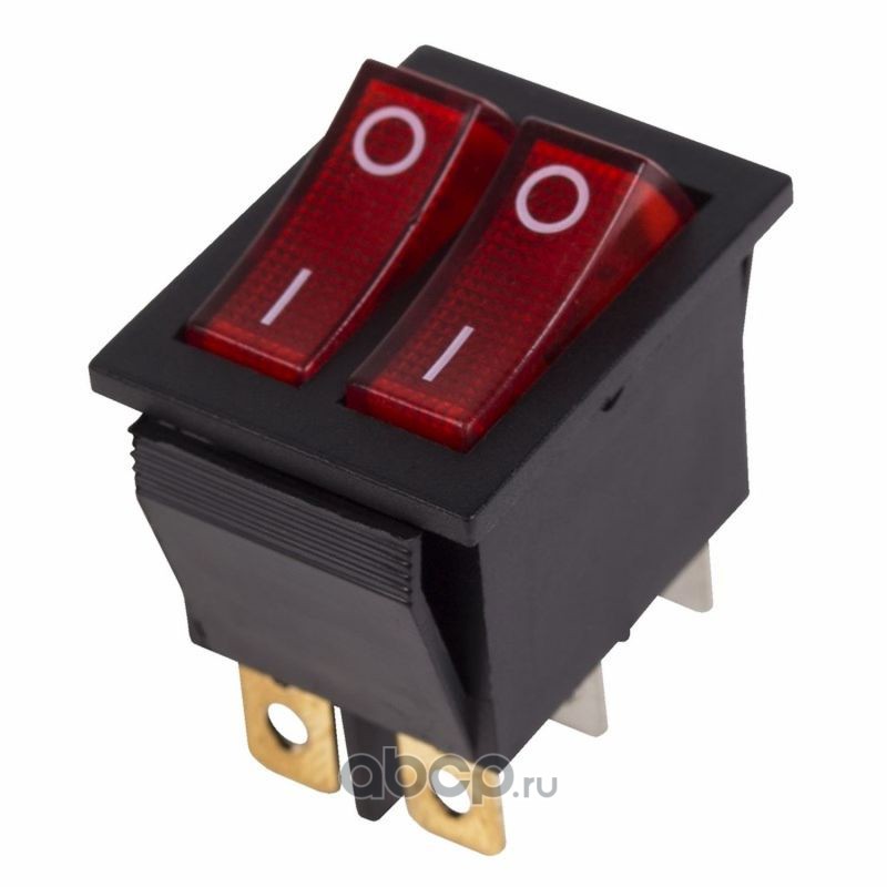 REXANT 362410 Выключатель клавишный 250V 15А (6с) ON-OFF красный  с подсветкой  ДВОЙНОЙ  REXANT