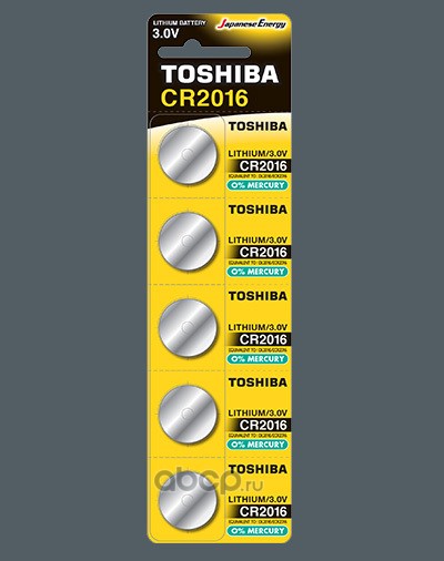 TOSHIBA CR2016PWBP5N Батарейка  (5шт) CR2016 литиевая таблетка
