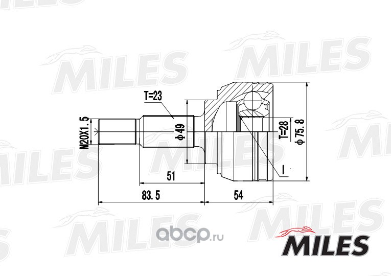 Miles GA20386 Шарнирный комплект, приводной вал