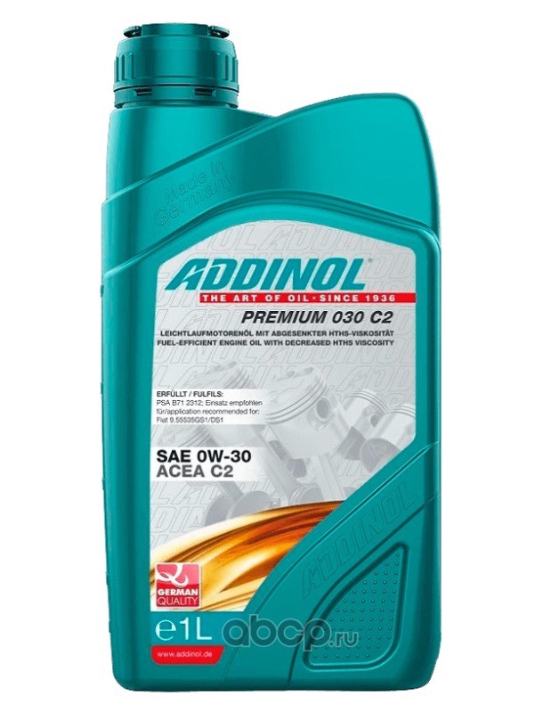 ADDINOL 4014766074812 Масло моторное ADDINOL Premium 030 С2 синтетика 0W-30 1 л.