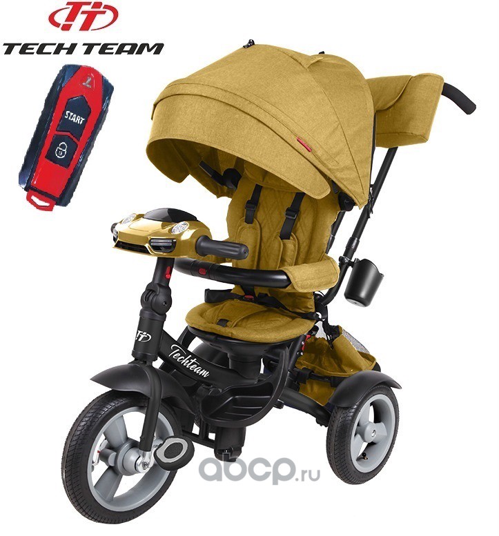 TECH TEAM TTLUXURYMUSTARD Велосипед 12/10&quot; Трансформер с тентом, Tech Team Luxury 1/1 горчичный, с музыкой и пультом