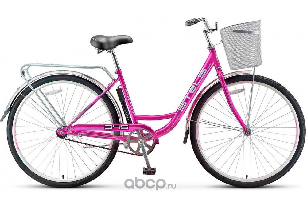 Stels LU070384 Велосипед 28 дорожный Navigator 345 (2017) количество скоростей 1 рама сталь 20 фиолетовый с корзиной