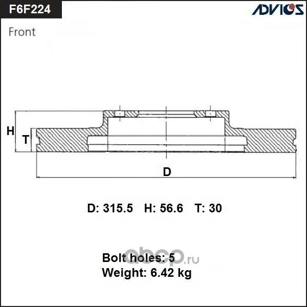 ADVICS F6F224B Диск тормозной пер. ADVICS