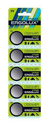 ERGOLUX CR2016BP5 Батарейка литиевая Lithium таблетка 3 В упаковка 5 шт.
