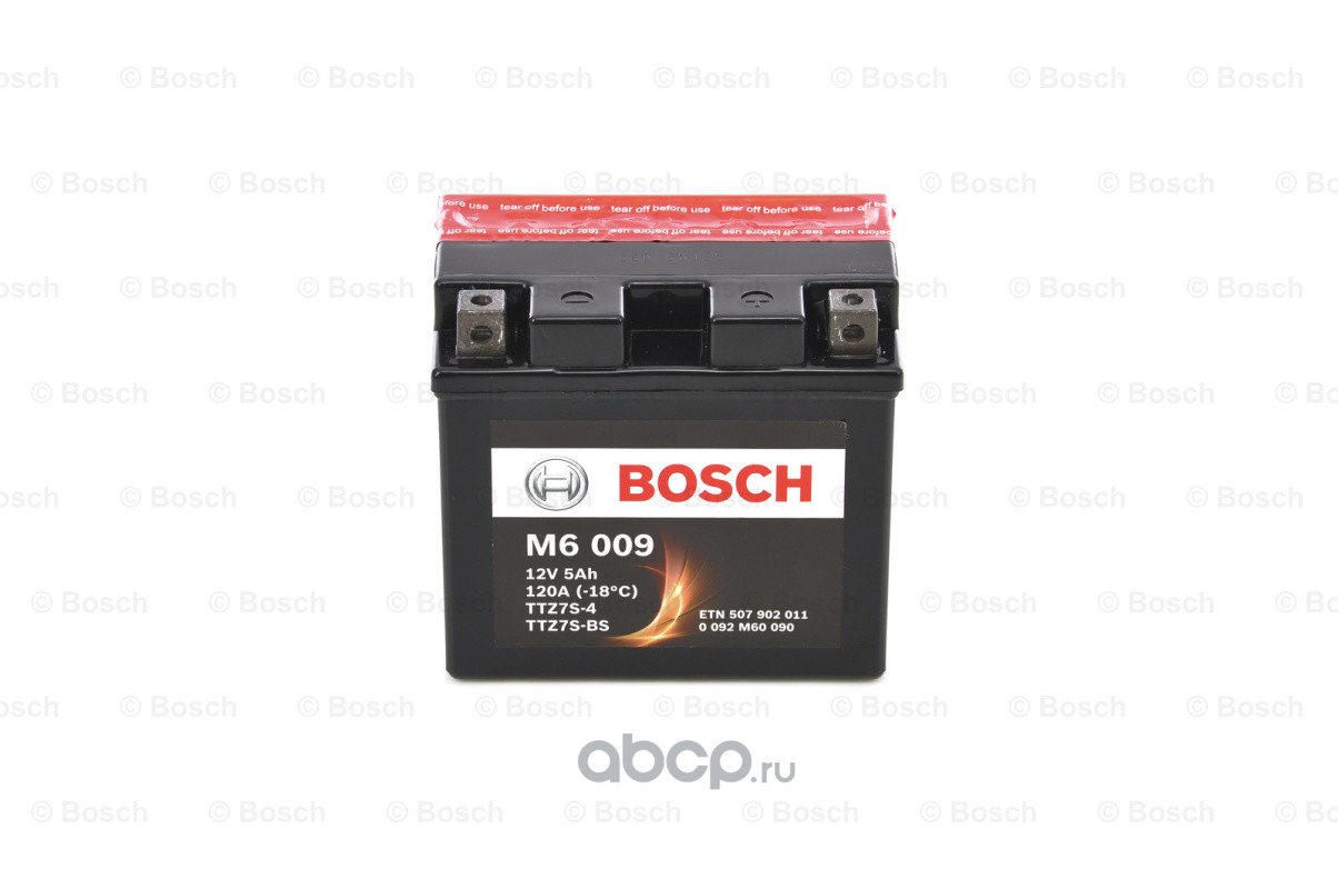 Bosch 0092M60090 АКБ 7А/ч 110А 12в обратная полярн. болтовые мото клеммы