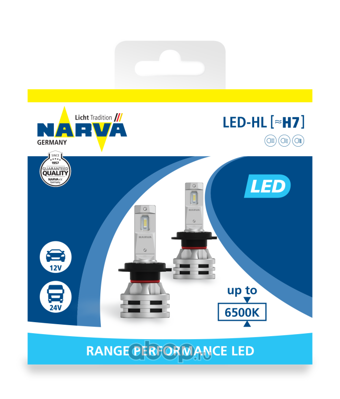 Narva 180333000 Лампа светодиодная 12/24V H7 24W 6500K Range Performance LED 2 шт. картон