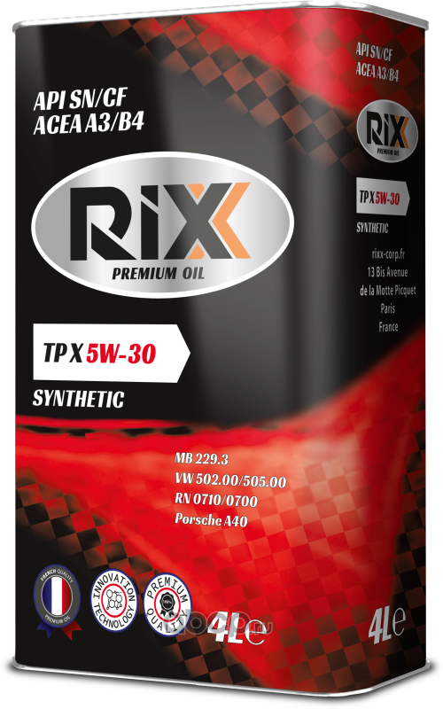 RIXX RX0012TPX Масло моторное синтетическое RIXX TP X 5W-30 4 л. API SN/CF ACEA A3/B4