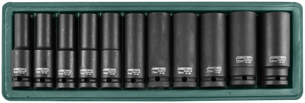 Jonnesway S03AD4111S Набор головок торцевых ударных глубоких 1/2&quot;&quot;DR, 10-24 мм, 11 предметов