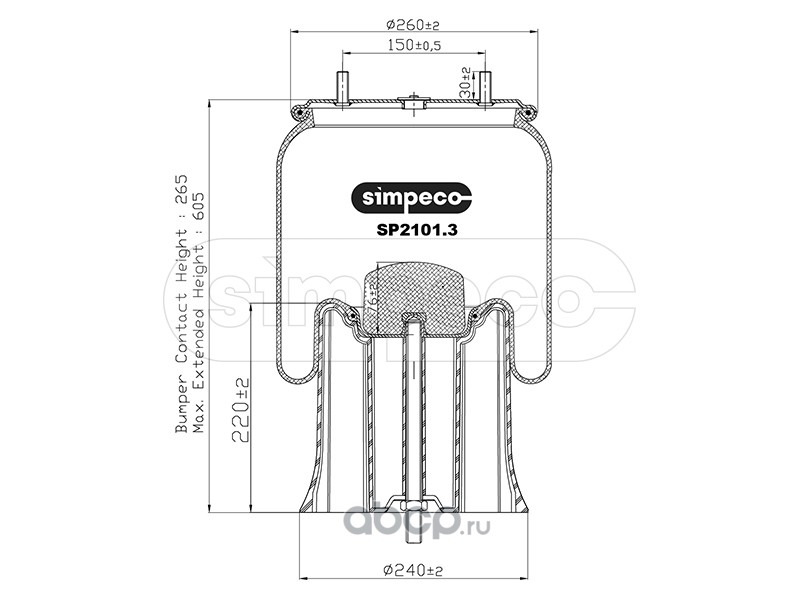SIMPECO SP21013013 Пневморессора (с пласт. стаканом) SAF о.н.3229003900 (SP2101.3013)