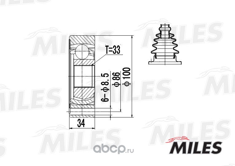 Miles GA11005 Шарнирный комплект, приводной вал