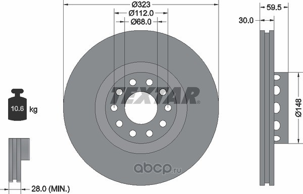 Textar 92098305 Тормозной диск высокоуглеродистый с покрытием PRO+