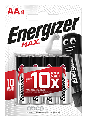 Energizer E300157104 Батарейки ENR MAX E91/AA BP 4 RU (Блистер 4 шт)