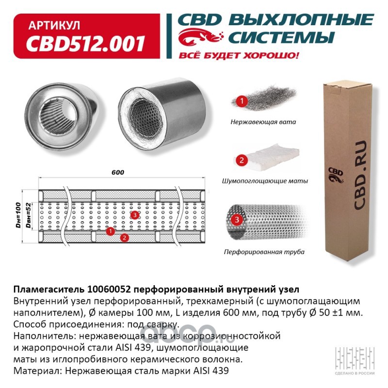 CBD CBD512001 Пламегаситель 10060052 перфорированный внутр. узел, из Нерж.стали.