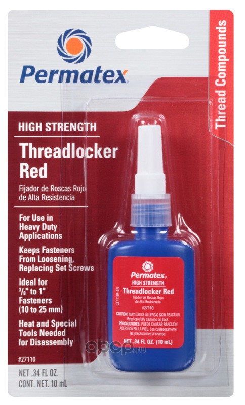 Купить 27110 Permatex Фиксатор резьбы сильной фиксации красный (9,5мм ...