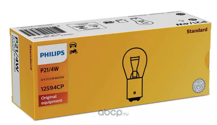Philips 12594CP Лампа 12V P21/4W 21/4W BAZ15d 1 шт. картон