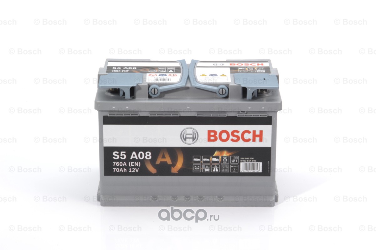 Bosch 0092S5A080 S5 A08 70А/ч 760А 12В обратная полярн. стандартные (Европа) клеммы