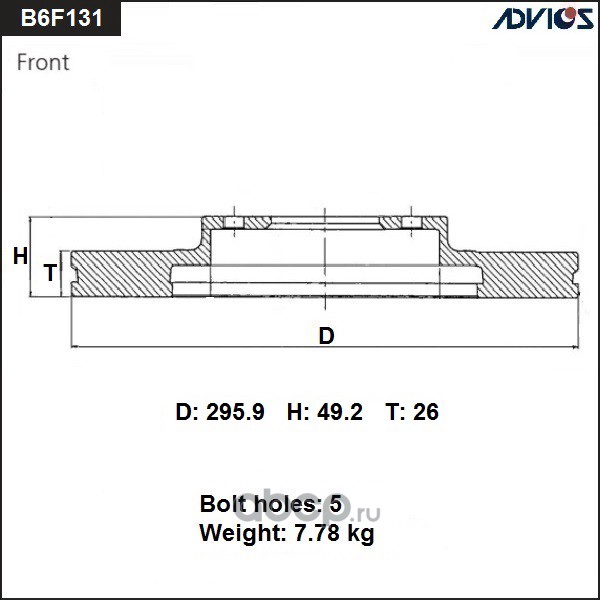 ADVICS B6F131B Диск тормозной пер. ADVICS
