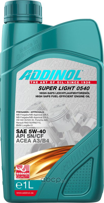 ADDINOL 4014766072719 Масло моторное синтетика 5W-40 1 л.