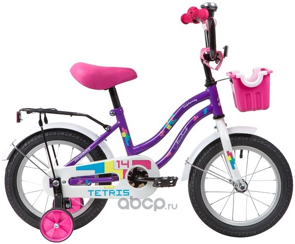 Велосипед NOVATRACK 14 TETRIS фиолетовый, тормоз нож, крылья цвет, багажник, корзина, полная защ.це 141TETRISVL20