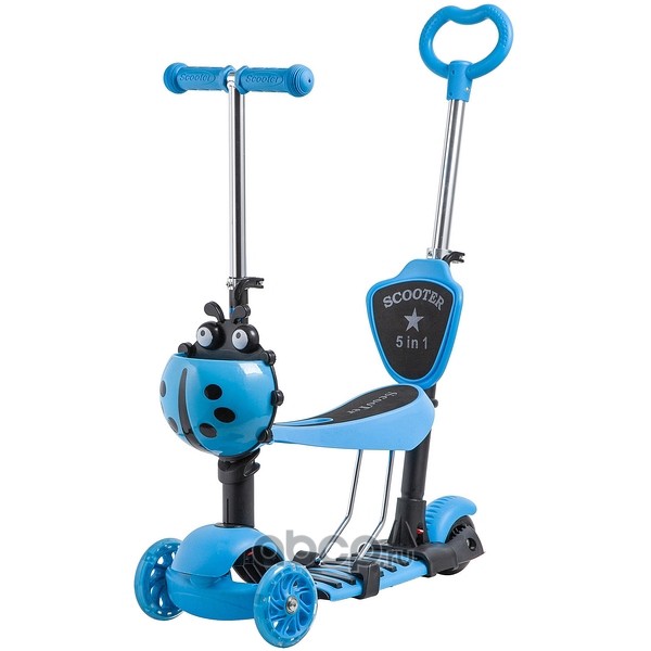 NOVATRACK 120SBDISCOKIDSBL9 Самокат 3-х колесный 120/90 мм Кикборд детский Disco-kids Saddle PRO пластиковый трансформер 25 кг голубой