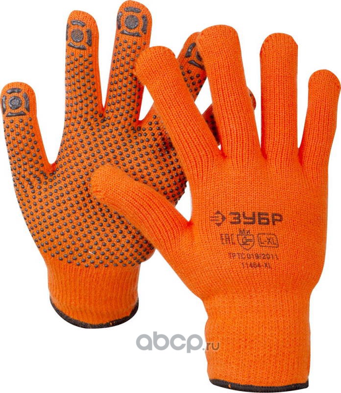 ЗУБР АНГАРА, размер L-XL, перчатки утепленные с начёсом, акриловые, с ПВХ покрытием (точка). 11464XL