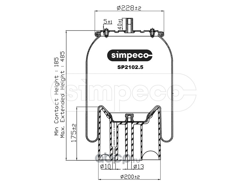 SIMPECO SP21025013 Пневморессора (с пласт. стаканом) SCHMITZ о.н.016512 (SP2102.5013)