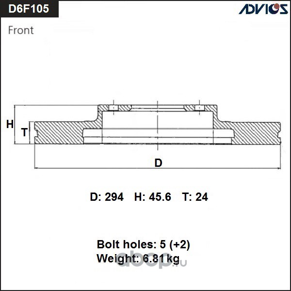 ADVICS D6F105B Диск тормозной пер. ADVICS