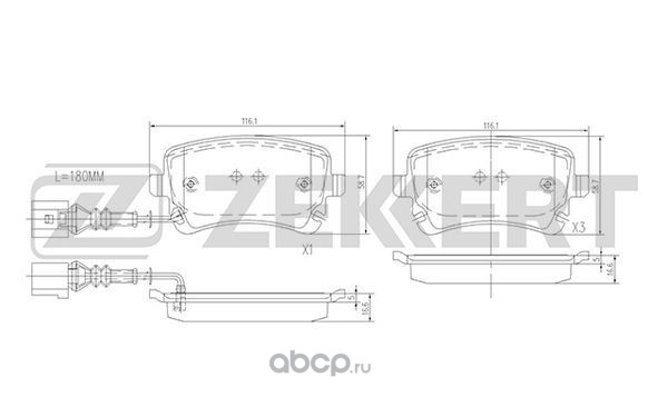 Zekkert BS1179 Колодки торм. диск. задн. с датчиком VW Transporter V-VI 03-, Multivan V-VI 03-, Bentley Flying Spur 13-