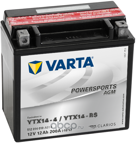 Varta 512014010  аккумуляторная 12А/ч 200А 12В прямая поляр .