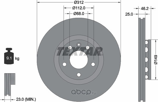 Textar 92106105 Тормозной диск высокоуглеродистый с покрытием PRO+